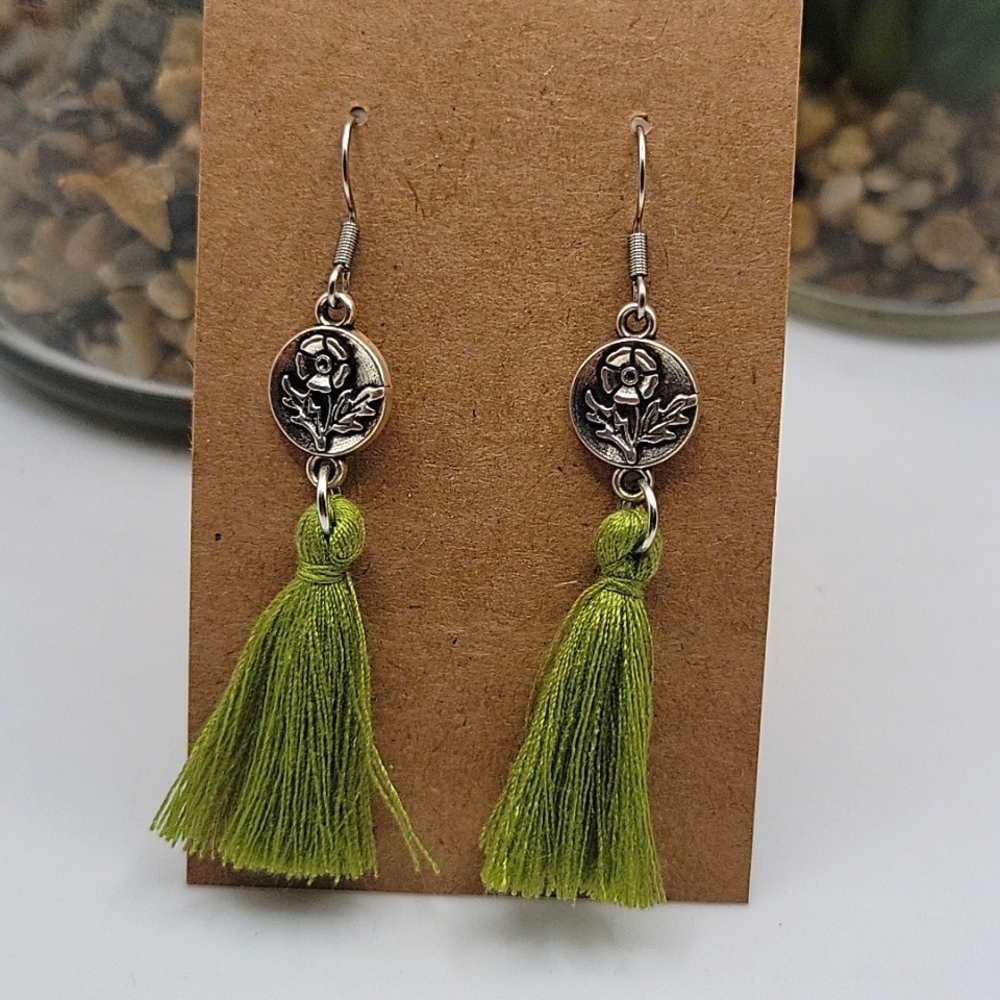 2/$12 sage green garden tassle earrings